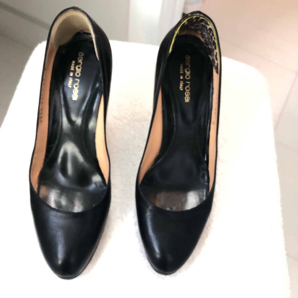 Sergio Rossi soft black leather platform pump